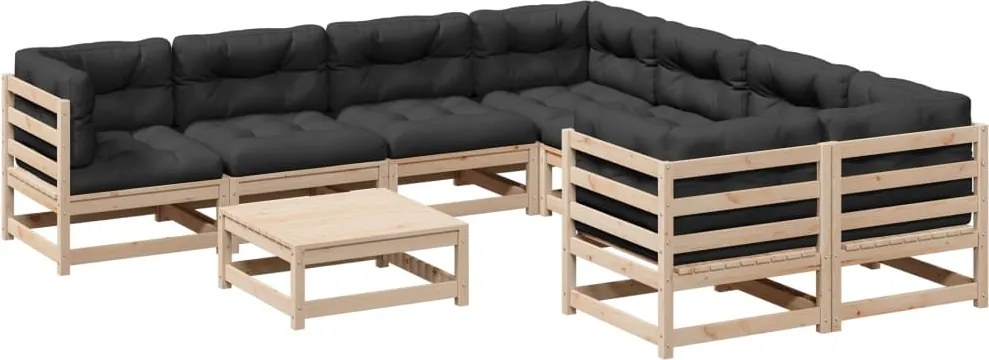 vidaXL Set canapea de grădină cu perne, 9 piese, lemn masiv de pin
