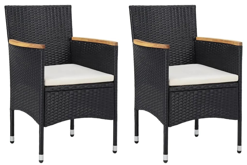 Set mobilier gradina, 3 piese, negru, poliratan si lemn acacia negru si maro, 3