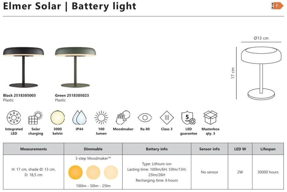 Lampa portabila solara, 3-step Moodmaker, protectie IP44, Elmer verde