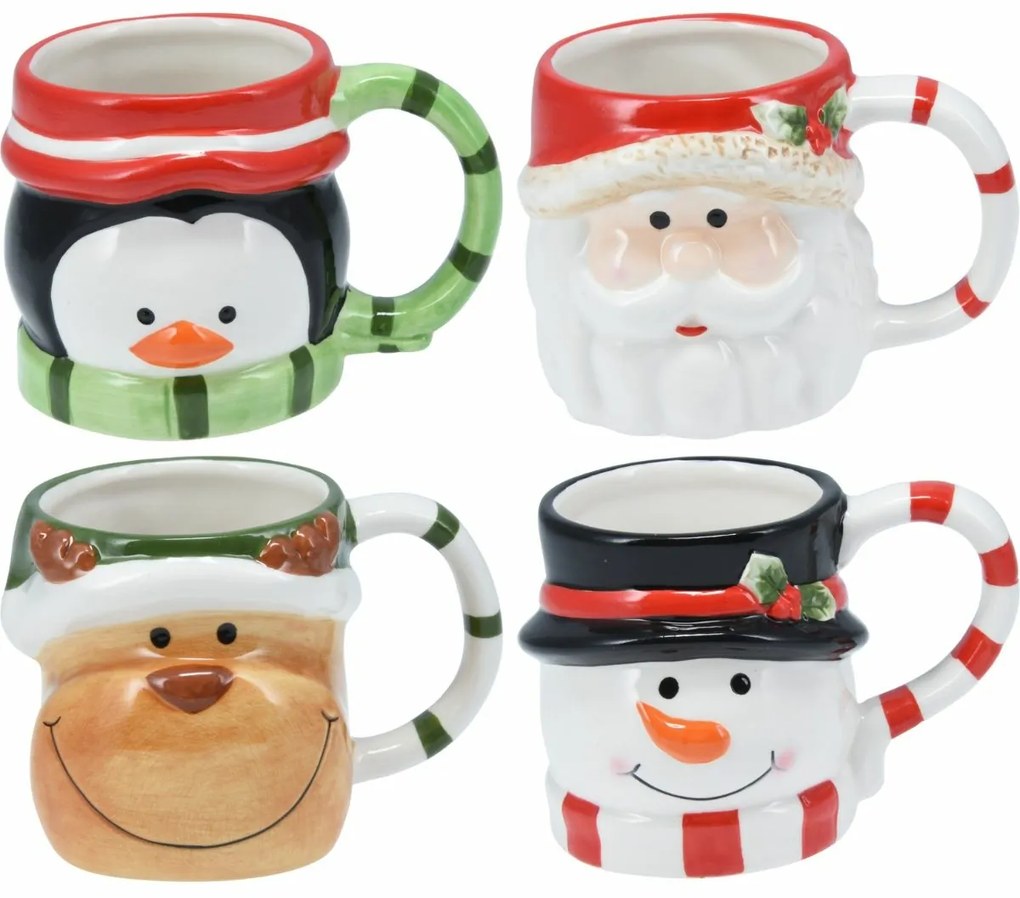 Set de 4 căni ceramice de Crăciun 250–280 ml