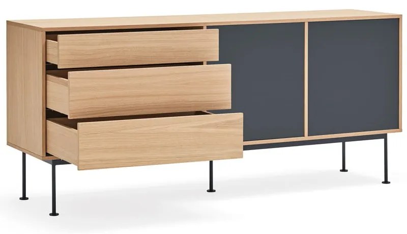 Comodă cu aspect de lemn de stejar Teulat Yoko, lățime 180 cm, gri antracit