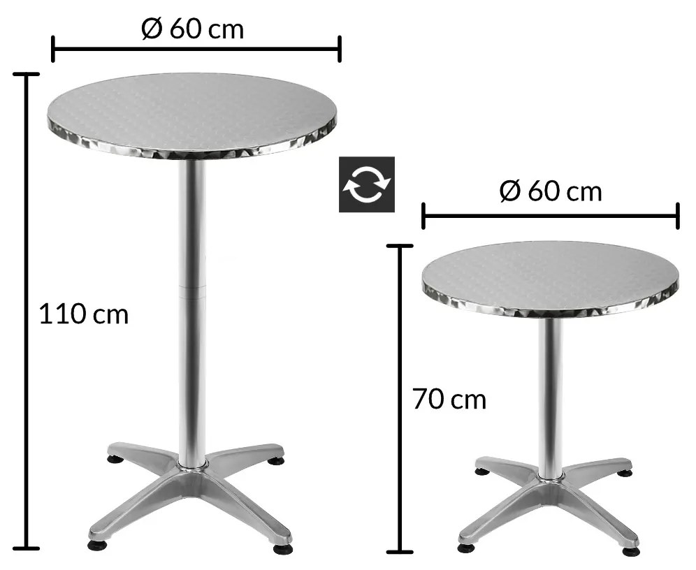 2 in 1 Masa inalta /Masa bistro Reglabil pe inaltime Pliabil Aluminiu Ø 60 cm