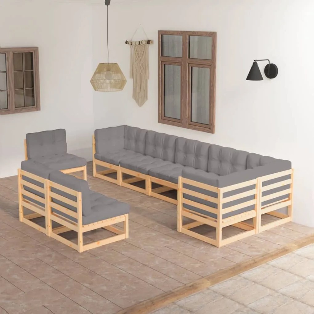 vidaXL Set mobilier grădină cu perne, 9 piese, lemn masiv de pin