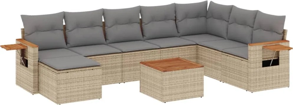 vidaXL Set canapele de grădină, 9 piese, cu perne, bej, poliratan