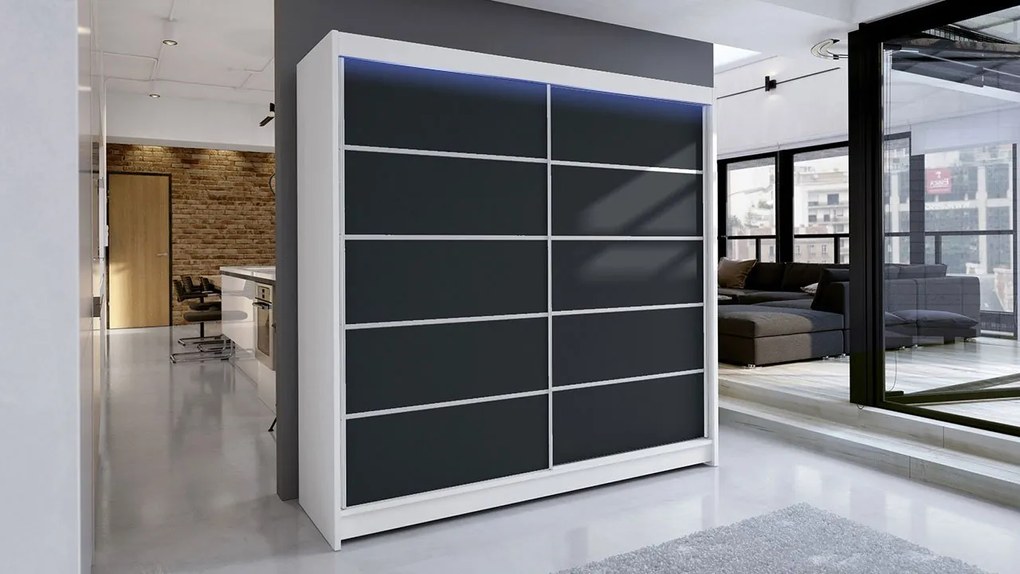 Dulap cu uși glisante Bastian IV (alb + negru) (iluminare LED RGB colorat). 1059153