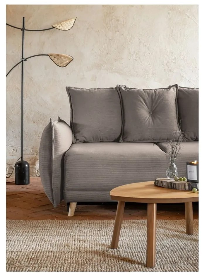 Colțar maro deschis extensibil cu tapițerie din catifea reiată (colț variabil) Lazy Lukka – Miuform