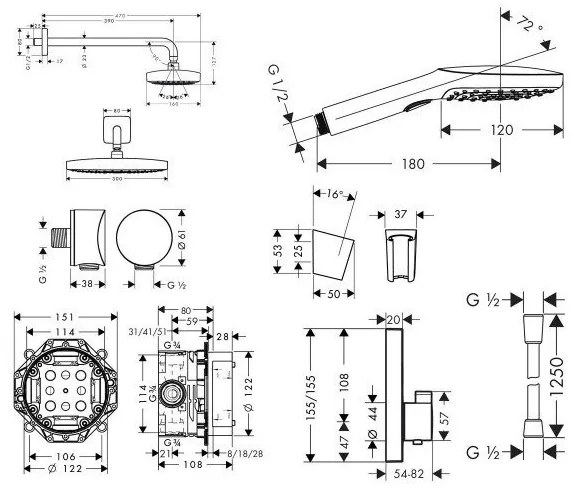 Sistem de dus incastrat cu termostat, Raindance Select E Hansgrohe, crom, 27296000