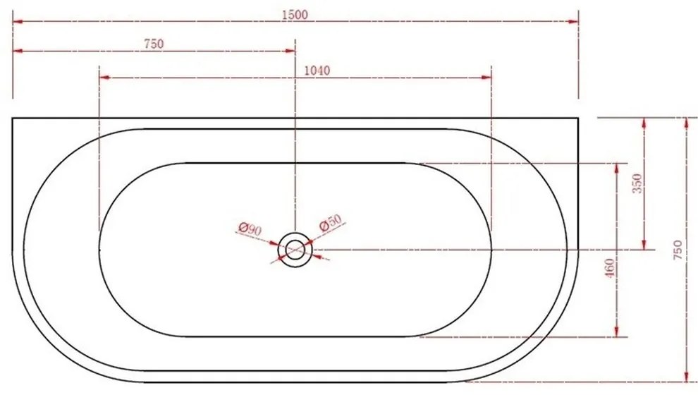 Cada baie freestanding 150 x 75 lipita de perete, acril, Alice Bella Casa 1500x750 mm