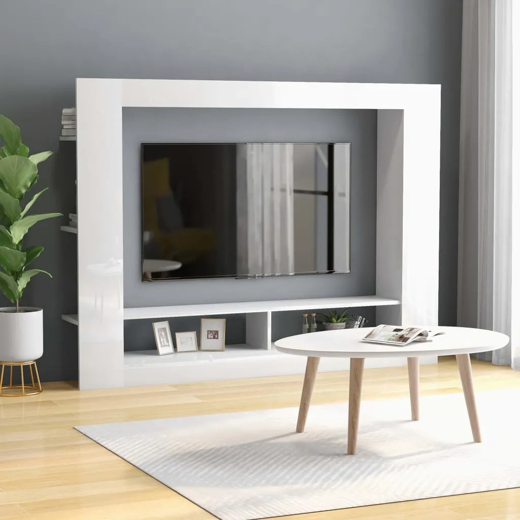 800744 vidaXL Comodă TV, alb lucios, 152 x 22 x 113 cm, PAL