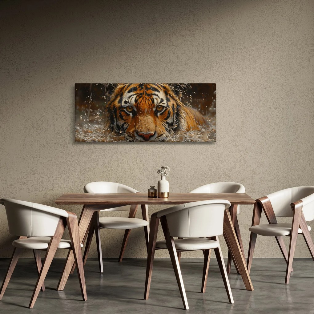 Tablou - Portret de tigru în apă (120x50 cm)
