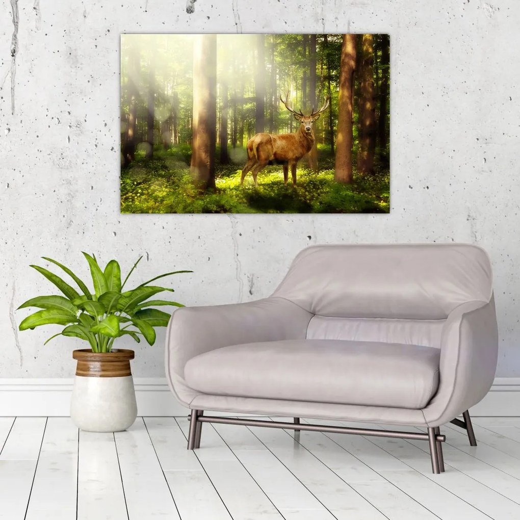 Tablou cu cerbul în pădure (90x60 cm)