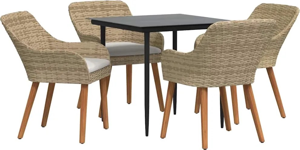 vidaXL Set de masă pentru grădină cu pernă 5 pcs Bej poliratan