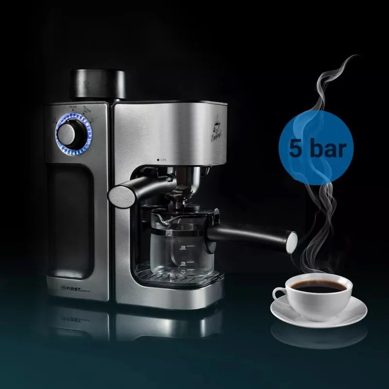 La mâna a doua: Espressor manual First Austria FA-5475-2, 800W, Rezervor 0.250L, Vas de sticla, Pauza, Inox/Negru