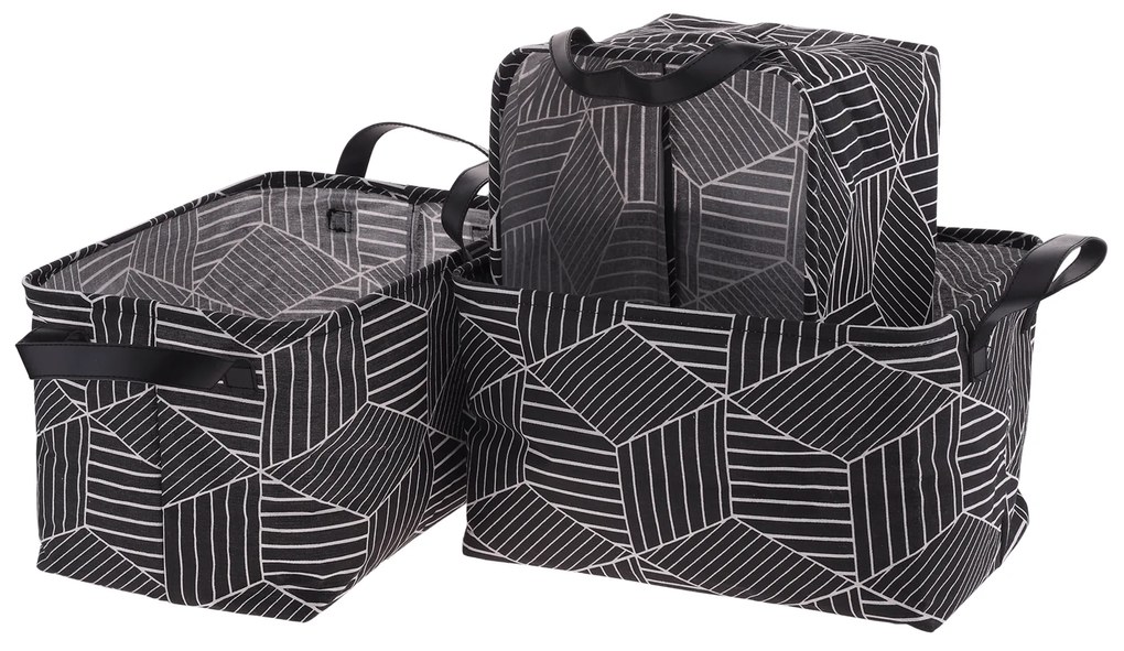 TEMPO-KONDELA YARA, coşuri din stofă cu mânere, set de 3 buc., negru / model