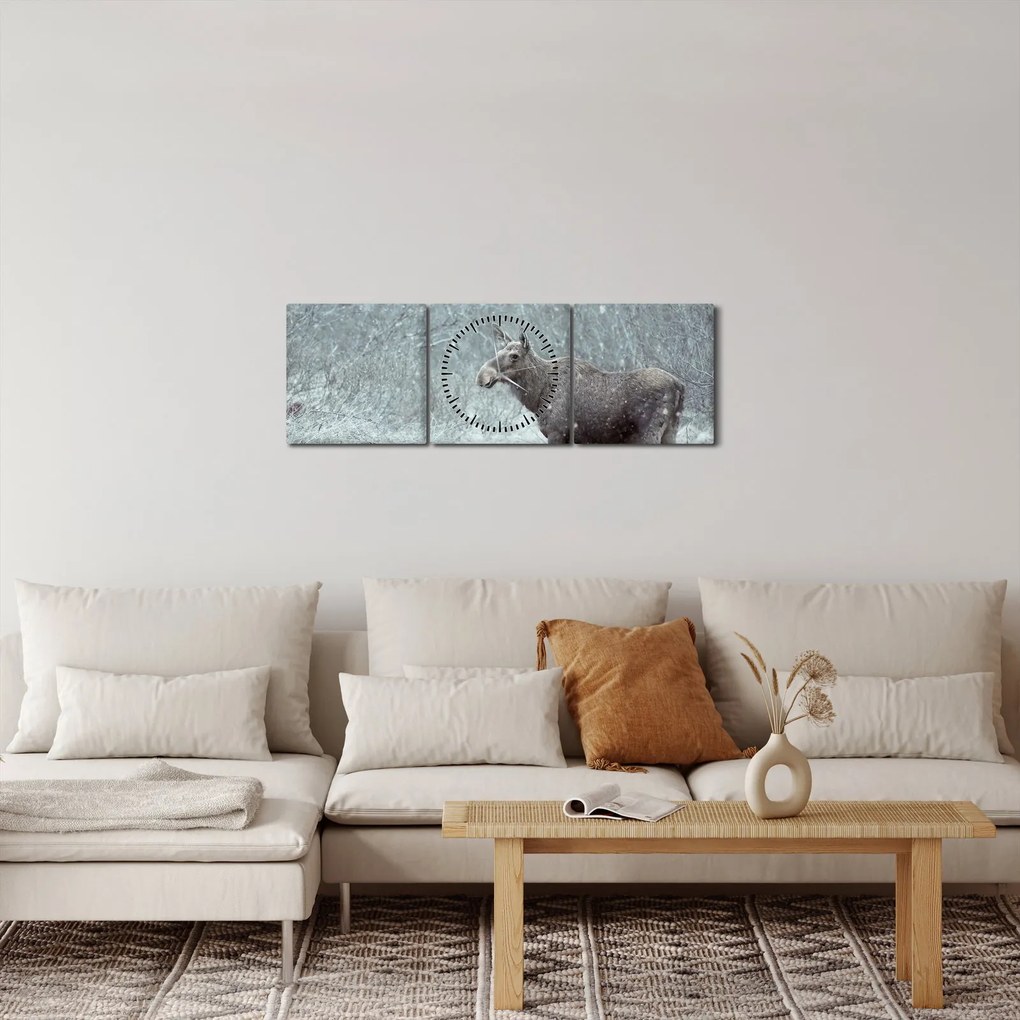 Tablou - Elan într-o pădure înzăpezită (cu ceas) (90x30 cm)
