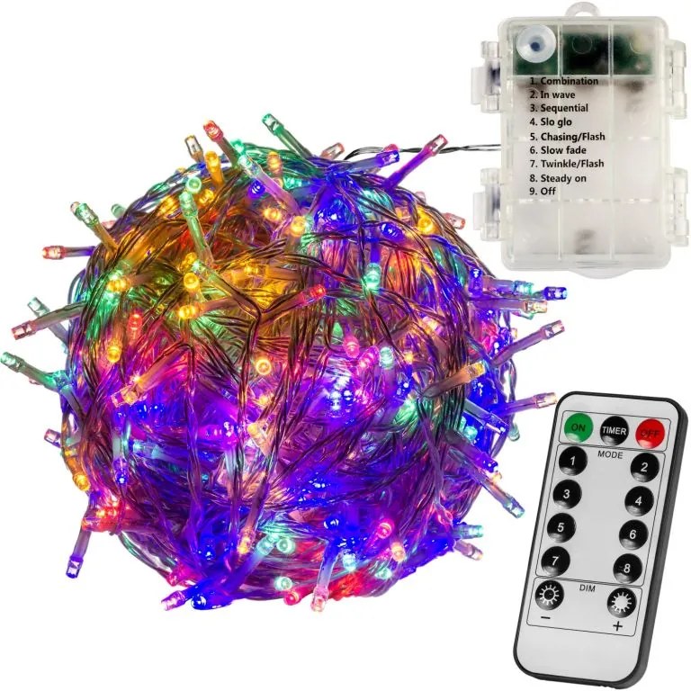 Iluminat LED de Crăciun-10 m,100 LED-uri colorate,pe baterii
