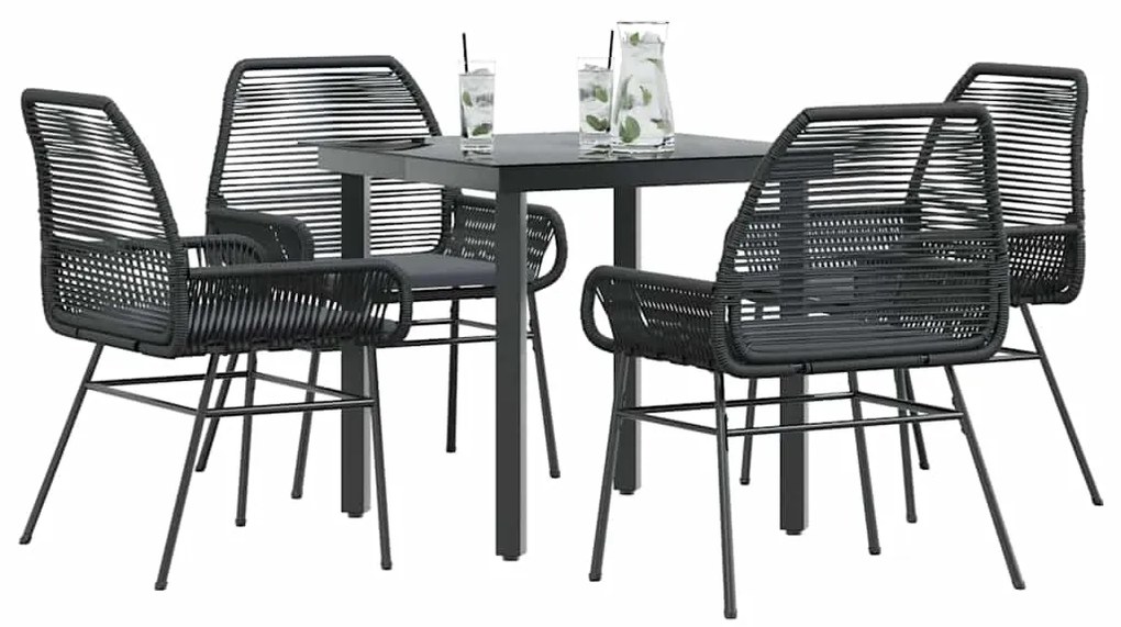 vidaXL Set de sufragerie de grădină 5 piese neagră Sticlă Poly Rattan