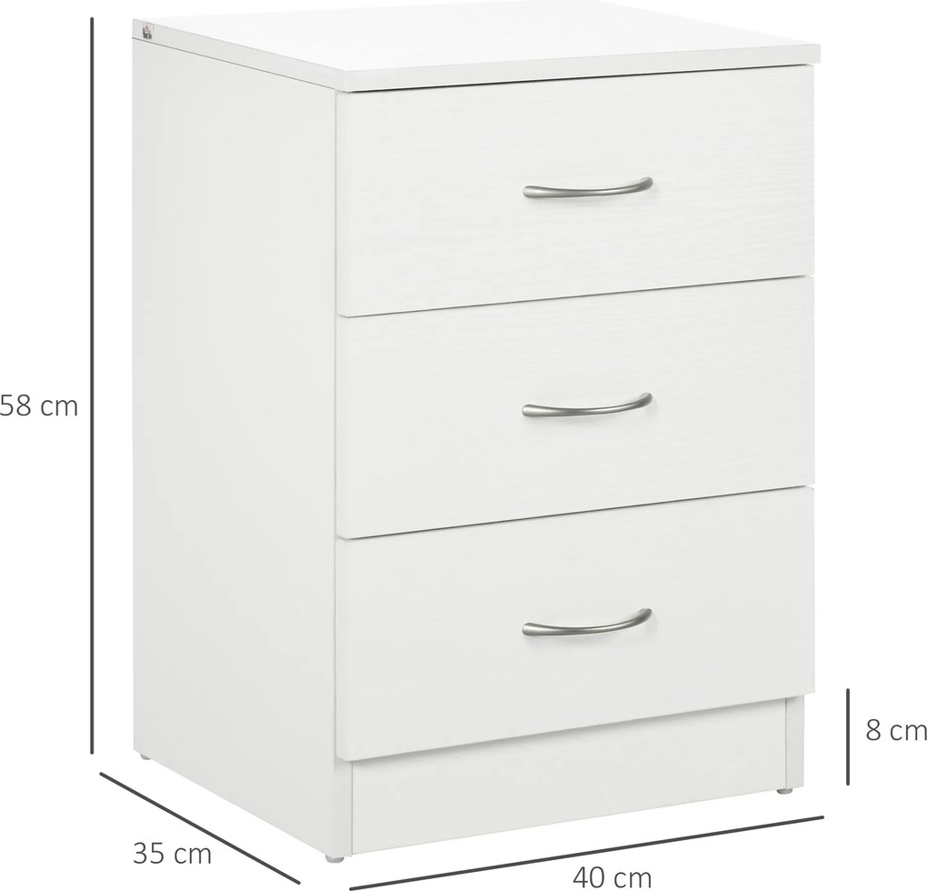 HOMCOM Noptieră pentru Dormitor cu 3 Sertare, 40X35x58 cm, Albă | Aosom Romania
