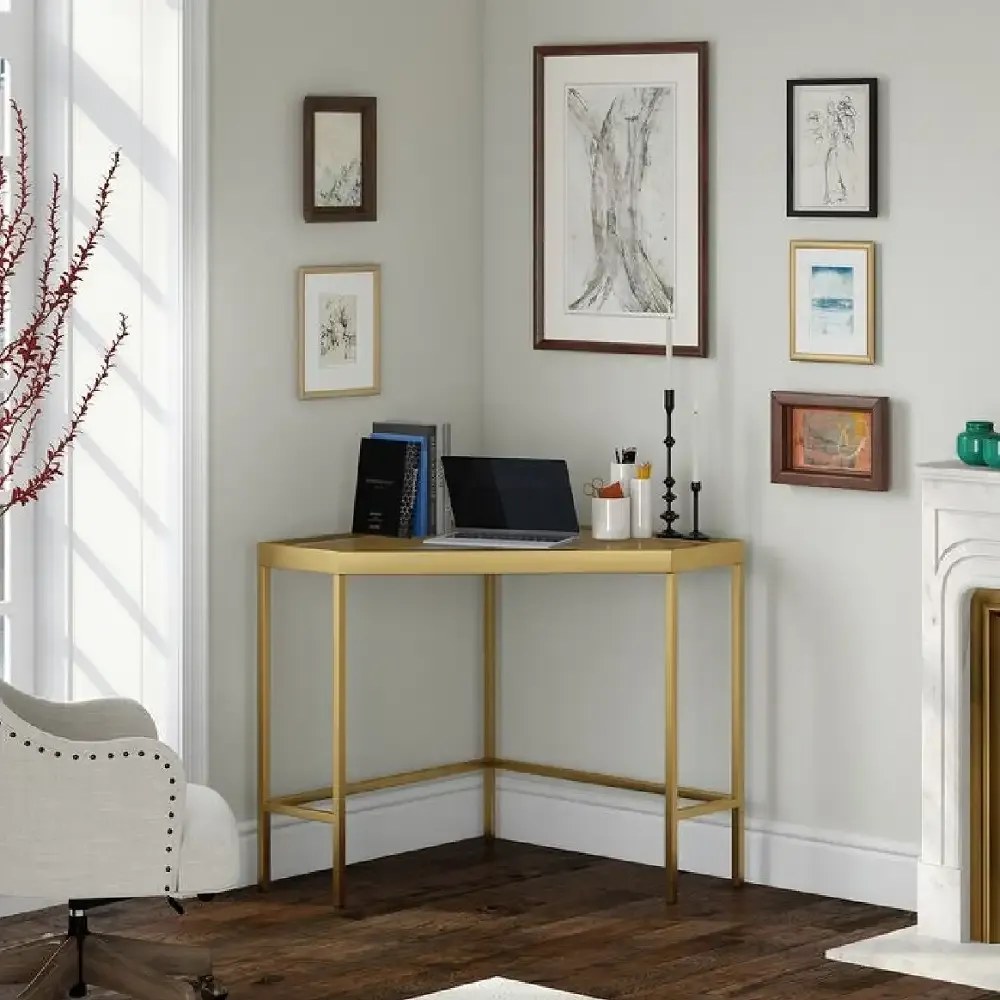 Masa birou colt Corner,sticla,Homs, 100 x 75 x 75 cm, gold