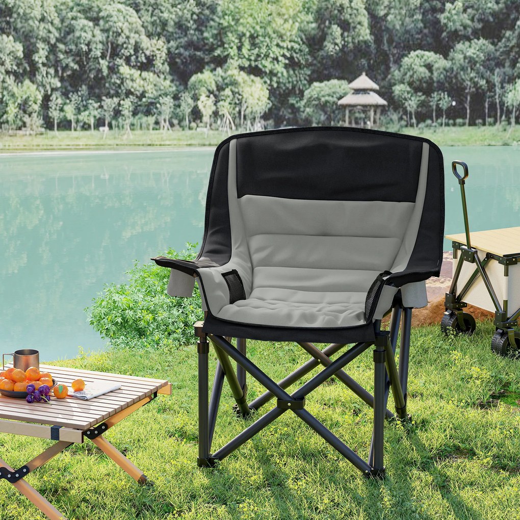 Outsunny Scaun de Camping Pliabil cu 2 Suporturi pentru Pahare și Buzunare Laterale, 99x71x103 cm, Gri | Aosom Romania