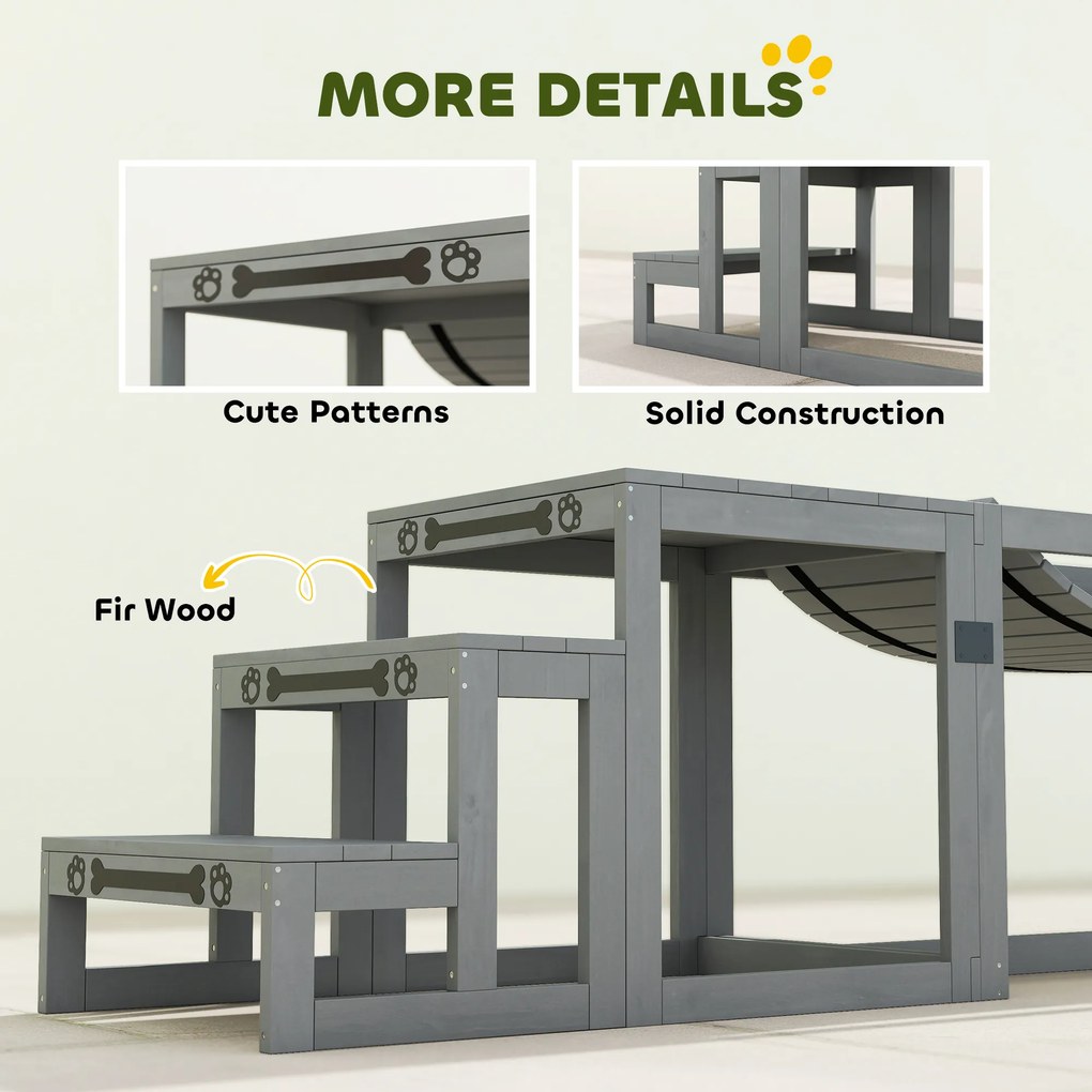 PawHut Set Agility pentru câini Set de 3 piese echipament Agility cu punte, scară, platformă, lemn de brad, 117 x 50 x 56 cm, Gri | Aosom Romania