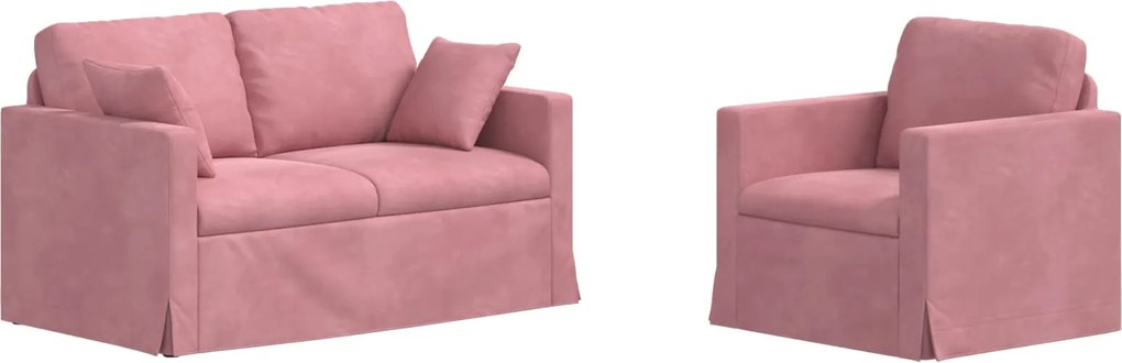 vidaXL Set de canapea 2 pcs Roz 138 x 78 x 80 cm Catifea
