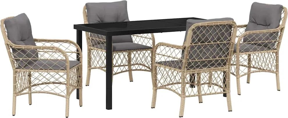 vidaXL Set de masă pentru grădină cu pernă 5 pcs Bej poliratan