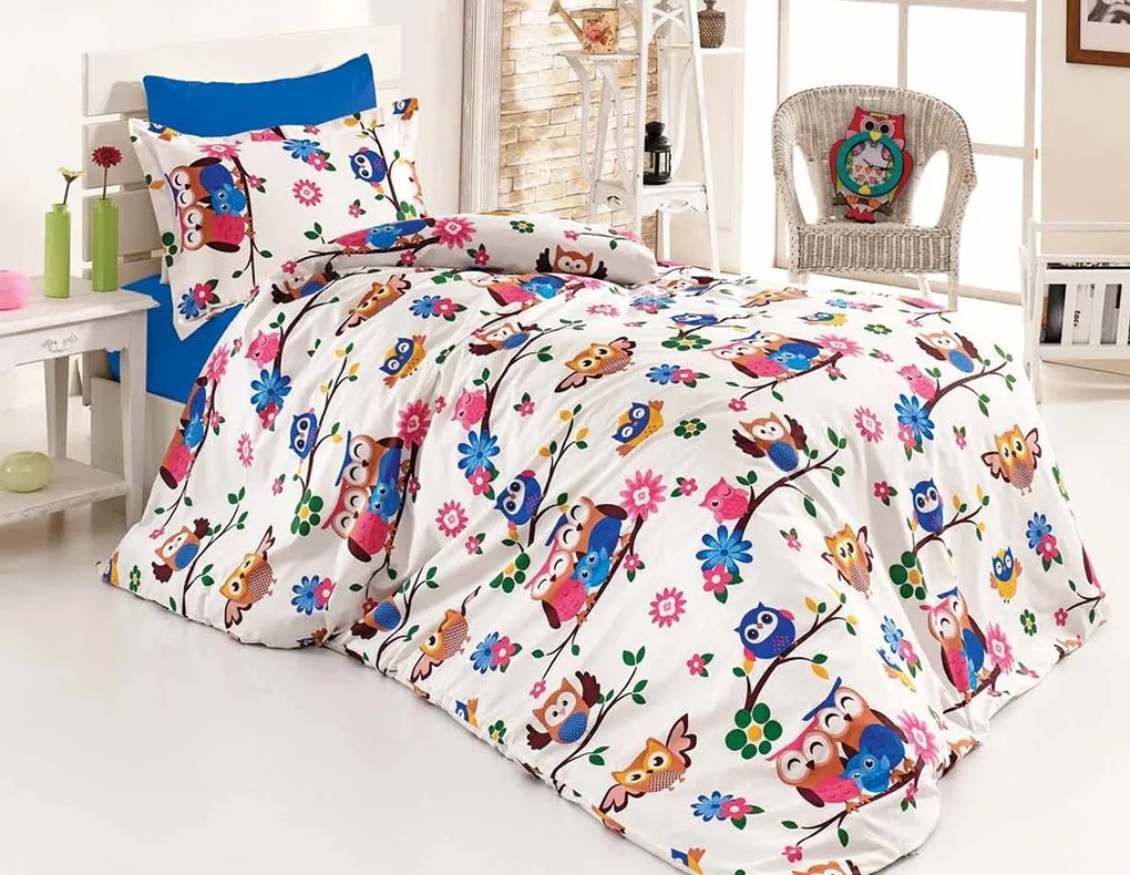Lenjerie de pat dublu bumbac bufnite Premium Ranforce / 200x220 cm dimensiune standard