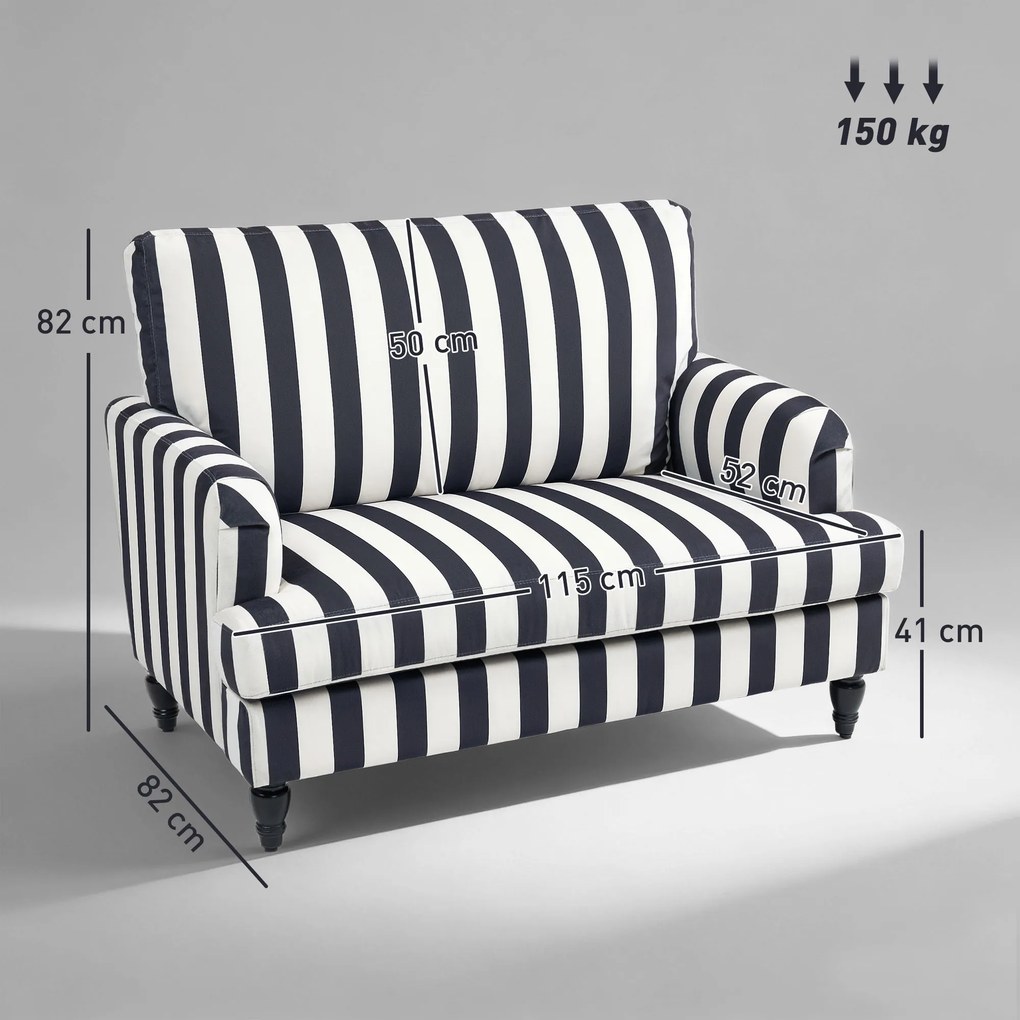 HOMCOM Fotoliu de Living cu Șezut Larg și Cotiere Lungi, Fotoliu din Catifea cu Dungi și Umplutură Groasă, 115x82x82 cm, Negru și Alb | Aosom Romania