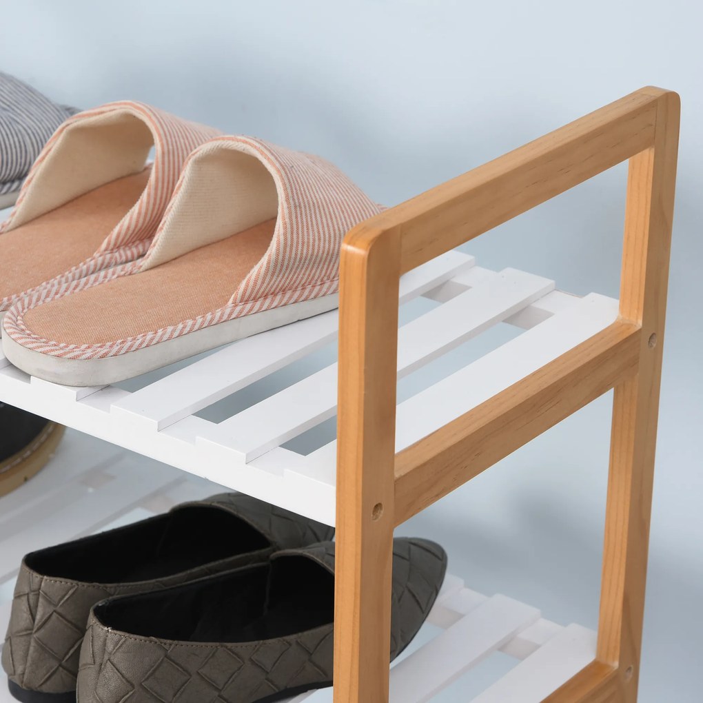 HOMCOM Etagère à Chaussures - etajeră de depozitare - Mobilier Pantofi 4 Nivele Lemn de pin rafturi cu lamele MDF Alb | Aosom Romania