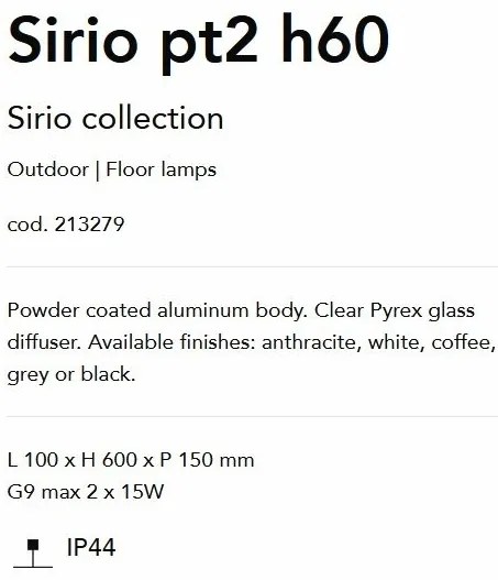 Stalp de iluminat exterior IP44 SIRIO PT2 H60 COFFEE