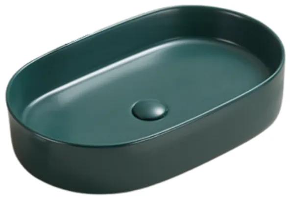 Lavoar baie pe blat, verde inchis mat, oval, ventil inclus, 52.5 cm, Adelais Foglia Verde inchis mat