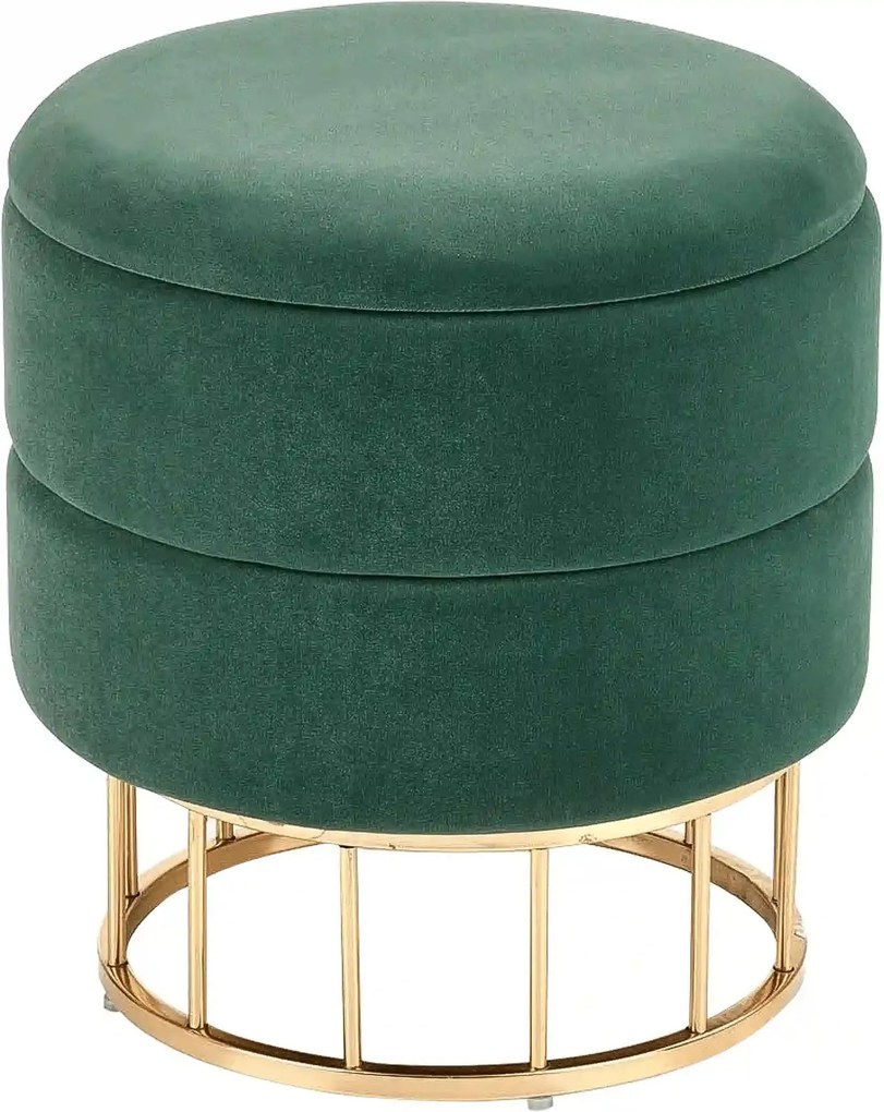Taburet MINTY, stofa catifelata, verde inchis, cu spatiu de depozitare