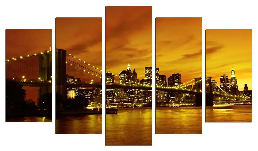 Tablou MDF ( 5 buc ) Brooklyn Bridge, Multicolor, 60x110 cm
