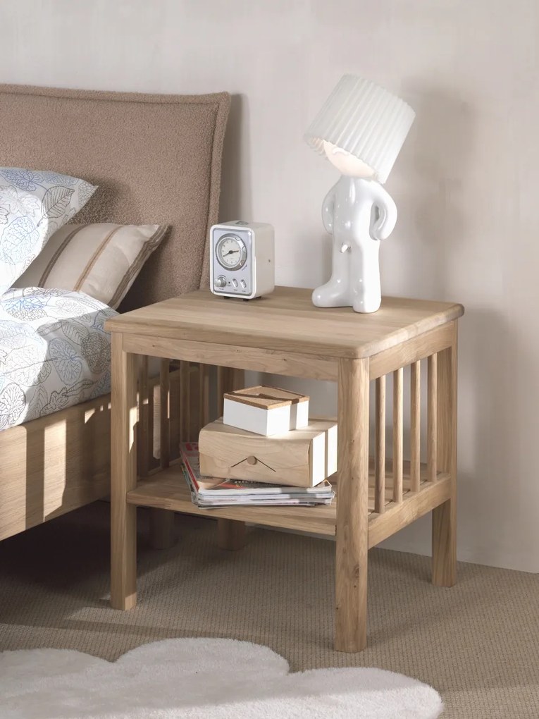 Set Complet Mobilier Camera Copii Forrest Oak, Pat 90x200 cm, Dulap cu 2 Uși, Noptieră și Comodă, din Lemn Masiv de Stejar, Natur – Vipack