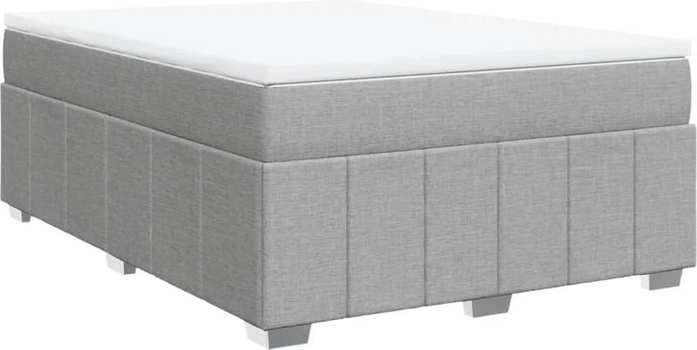 vidaXL Pat continental cu saltea, gri deschis, 160x200 cm, textil
