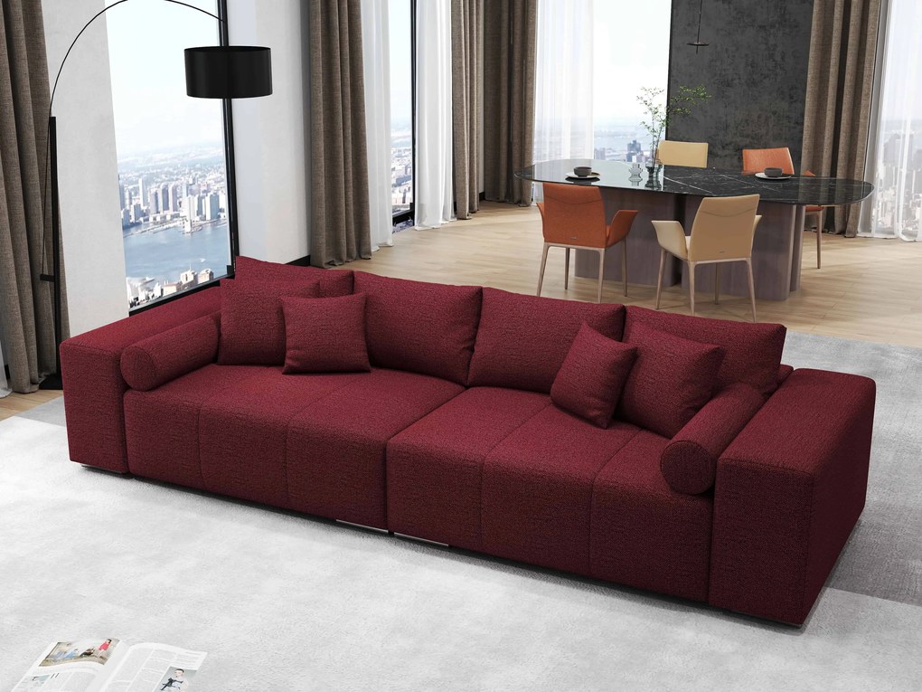 Canapea extensibilă dumonde cu ladă de depozitare si sezut confortabil din spuma high-density, Marbela Enjoy Rosu XXL 295x100 cm