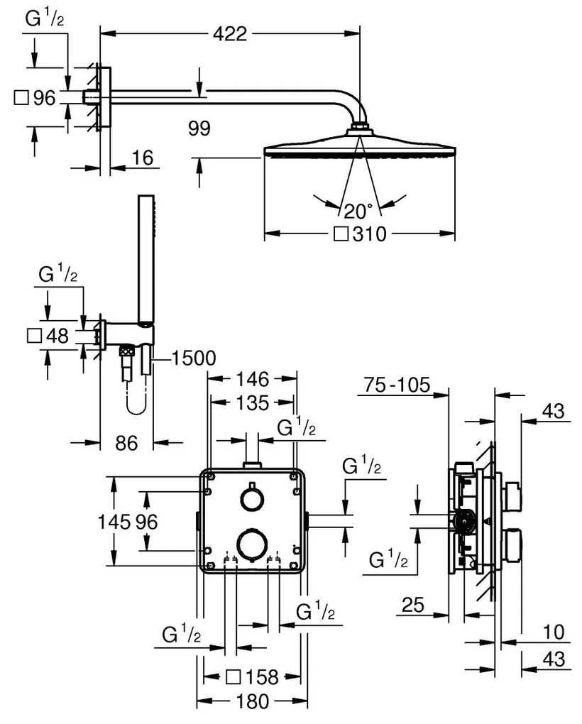 Grohe Vitalio Start set de dus ascuns cu termostat da crom 34881000