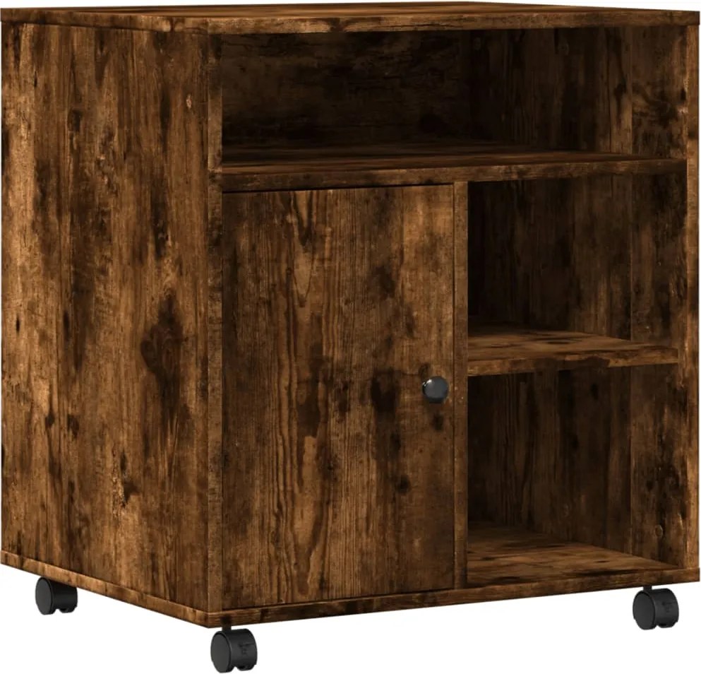 vidaXL Suport pentru imprimantă cu roți, stejar fumuriu, 60x50x67 cm