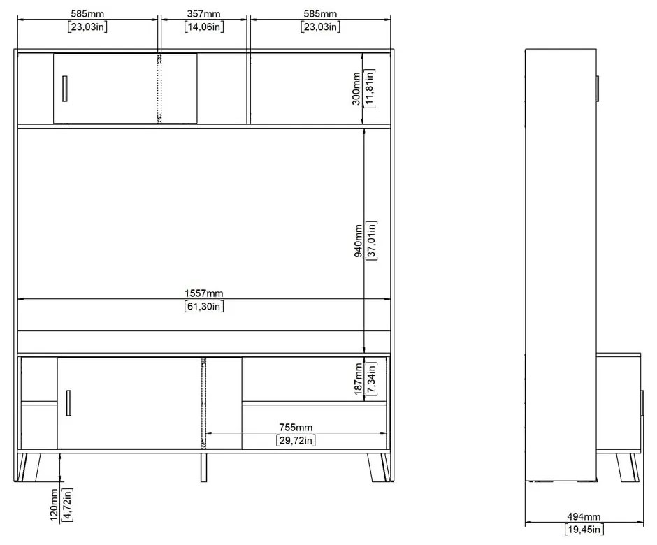 Set TV alb-în culoare naturală cu aspect de lemn de stejar 159x181x48 cm Ikast – Tvilum