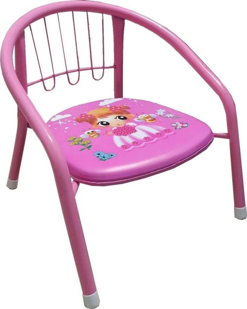 Scaun metalic pentru copii Novokids™ Little chair, Sezut moale cu sunete, Pentru interior si exterior, Dimensiuni 36x36x34 cm , Vopsea lucioasa, Roz