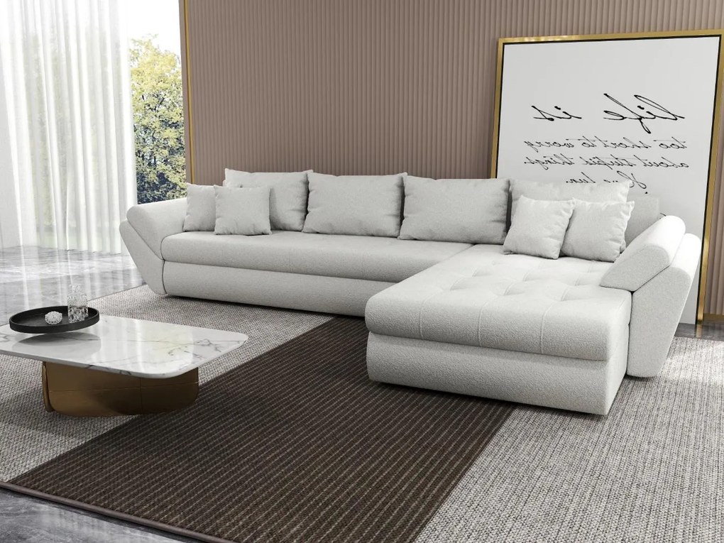 Colțar extensibil dumonde cu ladă de depozitare si sezut confortabil din spuma high-density, Loana XL Euphoria Ivory II 335x185 cm