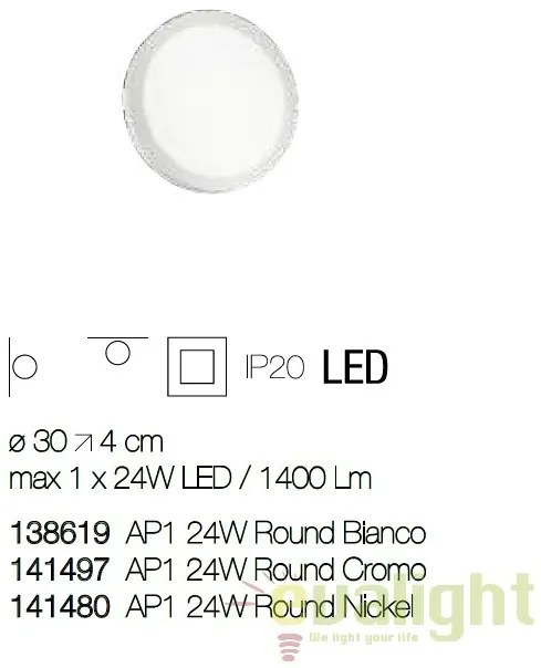Aplica LED diametru 30cm, UNIVERSAL AP1 24W ROUND BIANCO 138619