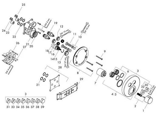 Baterie dus termostatata, Hansgrohe, ShowerSelect S, auriu lucios