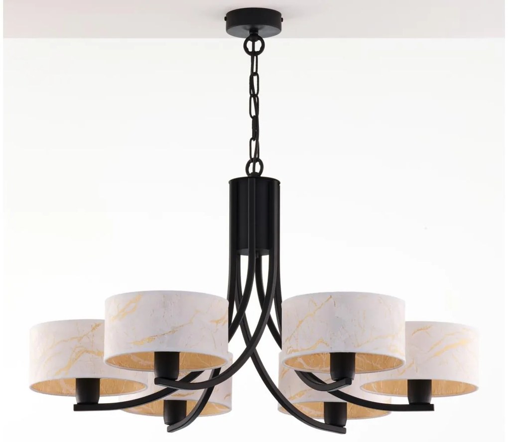 Jupiter 2105 - Candelabru suspendat pe lanț ARTHUR 6xE27/15W/230V alb/negru/decor marmură