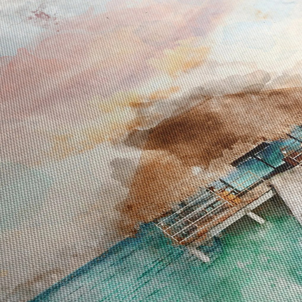 Tablou - Maldive, debarcader din lemn (cu ceas) (90x30 cm)