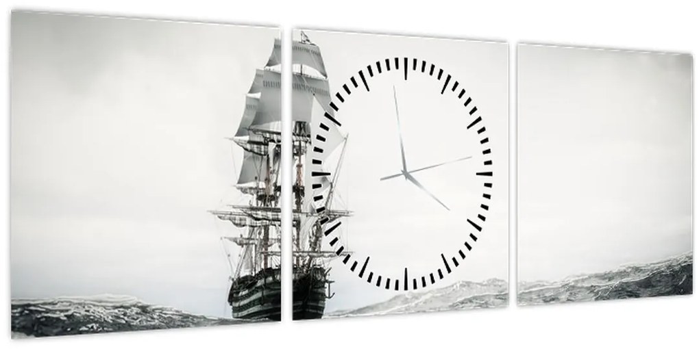 Tablou - O navă care navighează pe ocean (cu ceas) (90x30 cm)