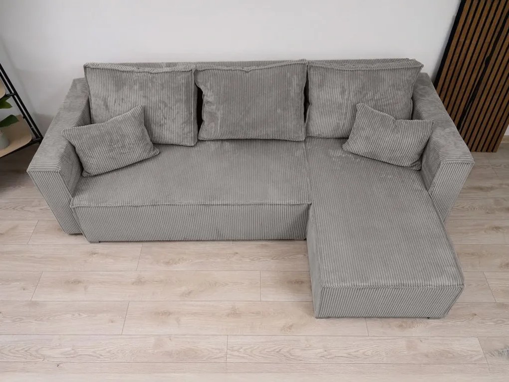 Canapea colt extensibila SMART COSARO gri deschis, cu colt bilateral + 2 perne CADOU