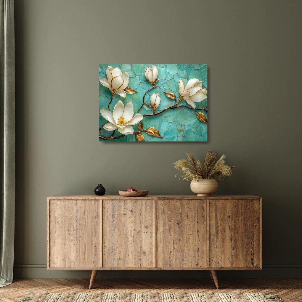 Tablou pe sticlă - Magnolii 3D (70x50 cm)