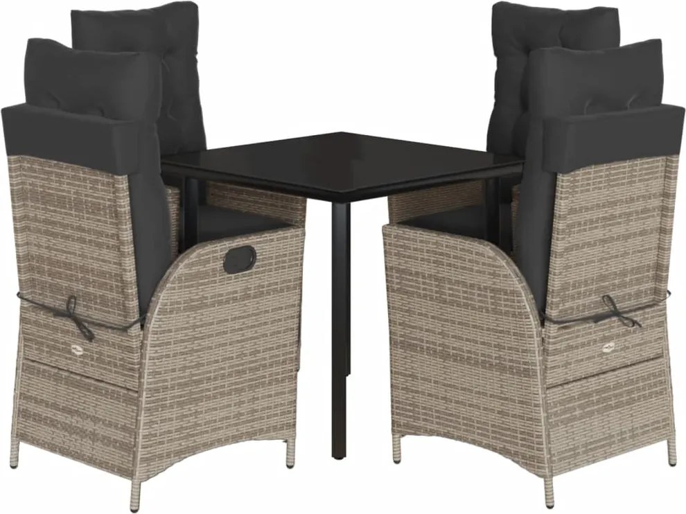 vidaXL Set mobilier de grădină cu perne, 5 piese, gri, poliratan